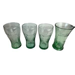 VTG Lot Of Coca Cola Classic Coke Glasses In Georgia Green 4-Piece 17.2oz/510 ml